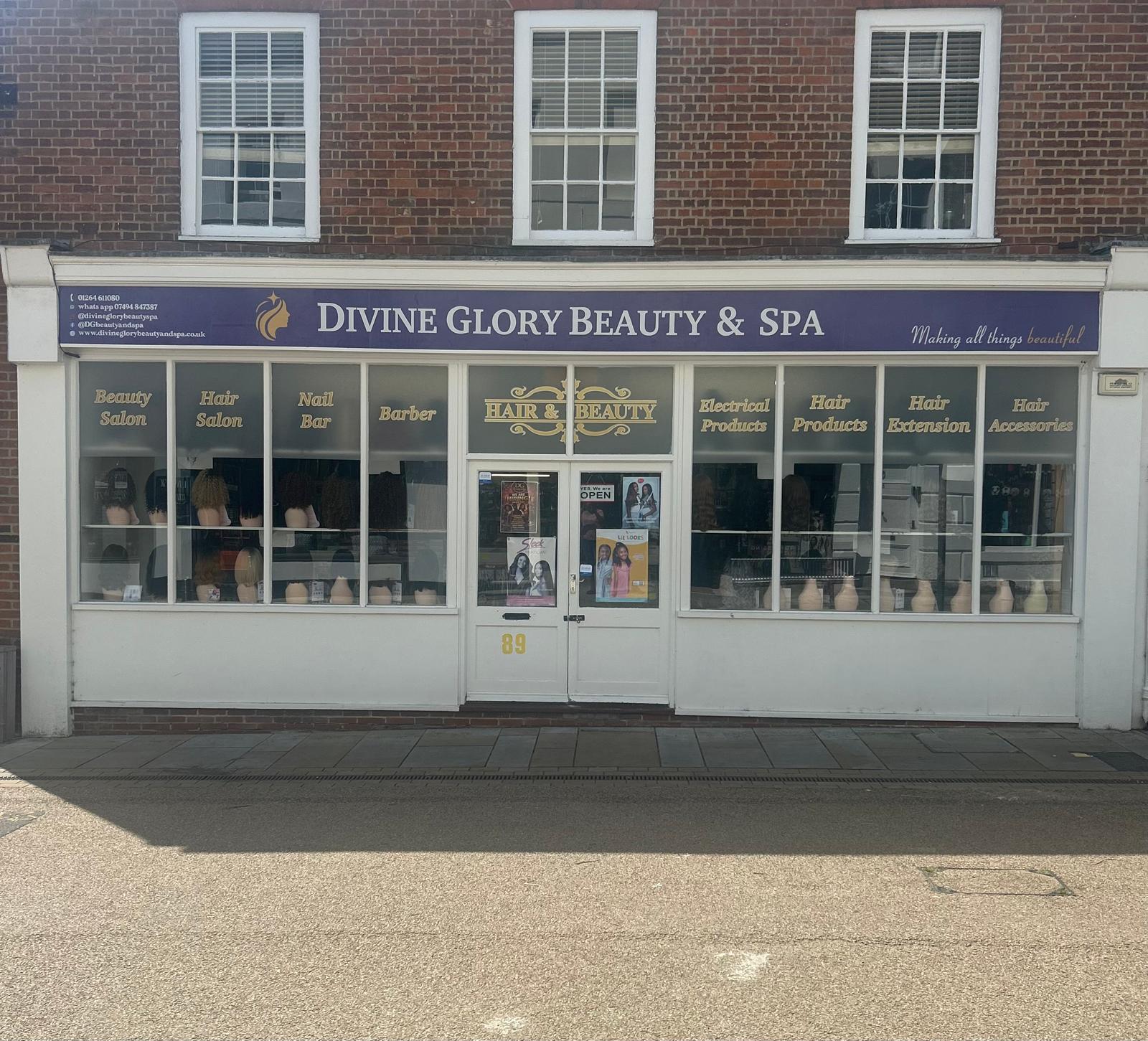 The Divine Glory Beauty & Spa shopfront, number 89, in Andover